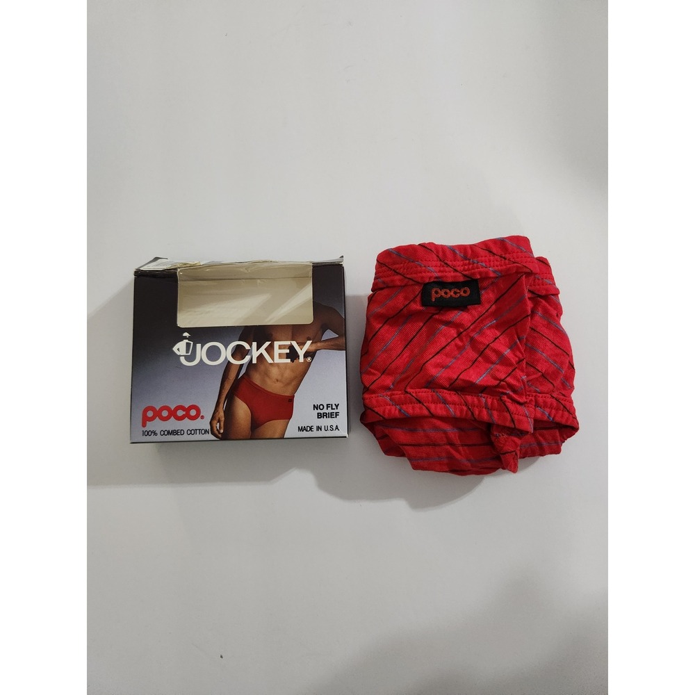 Jockey Poco Brief Red Striped Vintage 1989 Low Rise No Fly USA Size Small 28-30